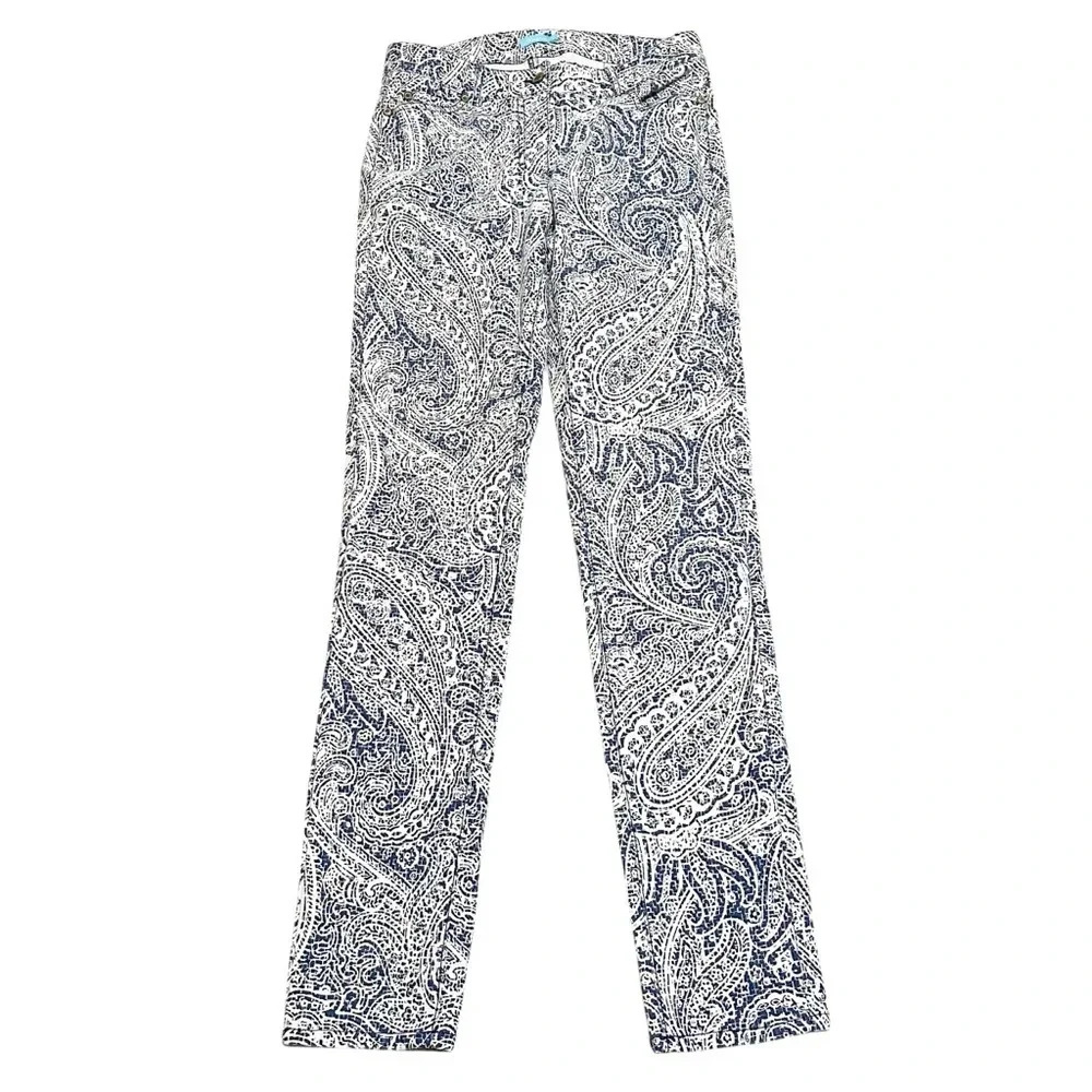 J. Mclaughlin Blue & White Bandana Print Jeans W/Gold… - Gem